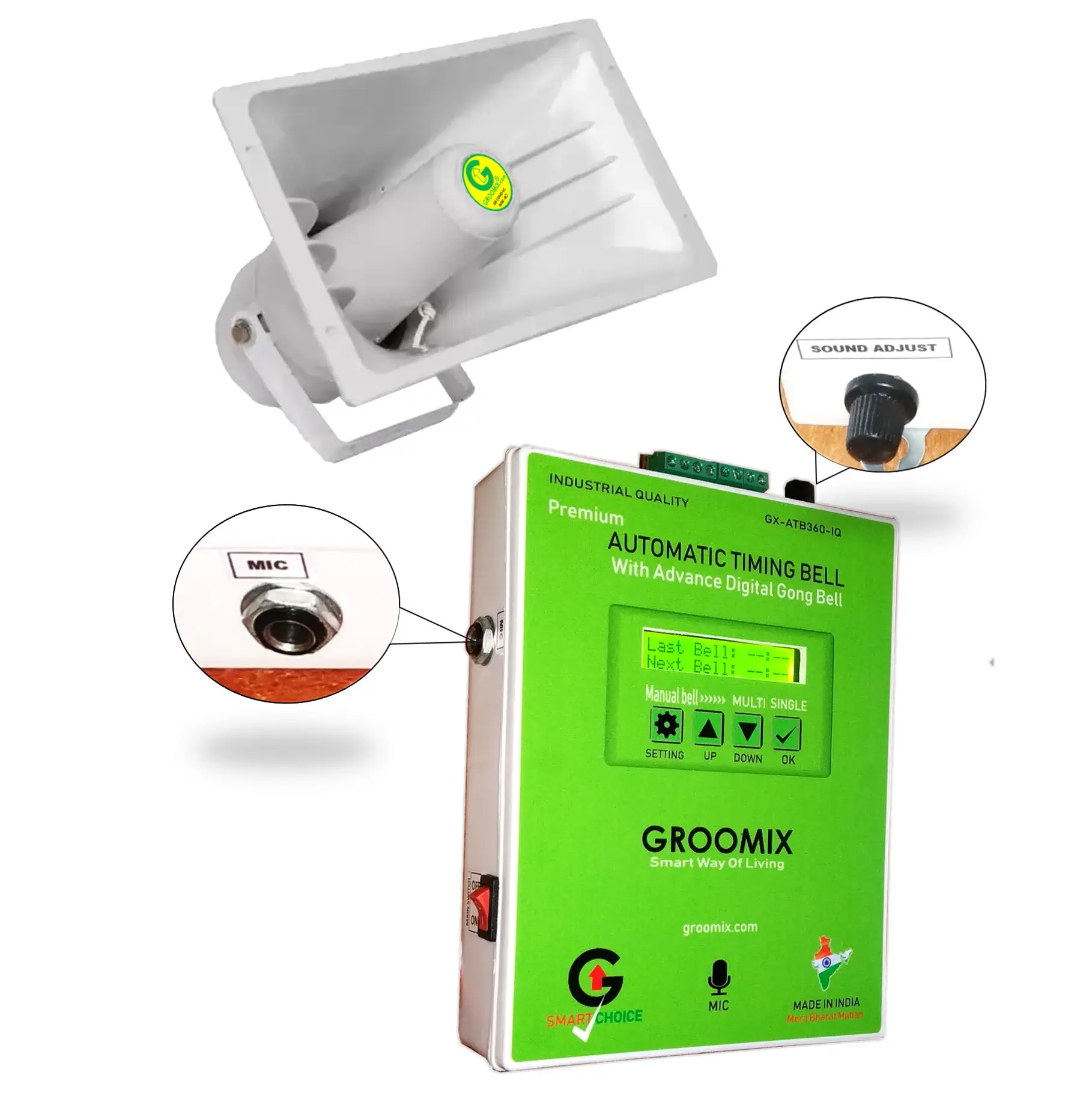 image of Automatic Timing Bell-Digital Gong Bell Sound-Mic Input For Announcements-Best For Schools, Colleges, Industries and Events with 10c loudspeaker
